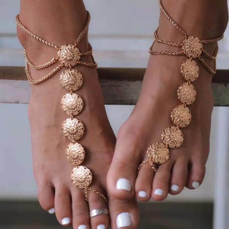 Retro Carved Flower Alloy Anklet for Women