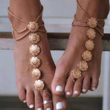 Retro Carved Flower Alloy Anklet for Women