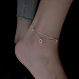 Crystal Anklets Women Foot Chain Minimalist Circle Silver Plated