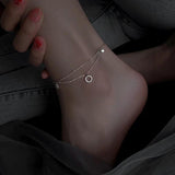 Crystal Anklets Women Foot Chain Minimalist Circle Silver Plated
