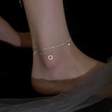 Crystal Anklets Women Foot Chain Minimalist Circle Silver Plated