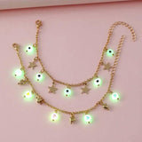 Luminous Star Bead Pendant Anklet for Girls Teens, 2Pcs/set