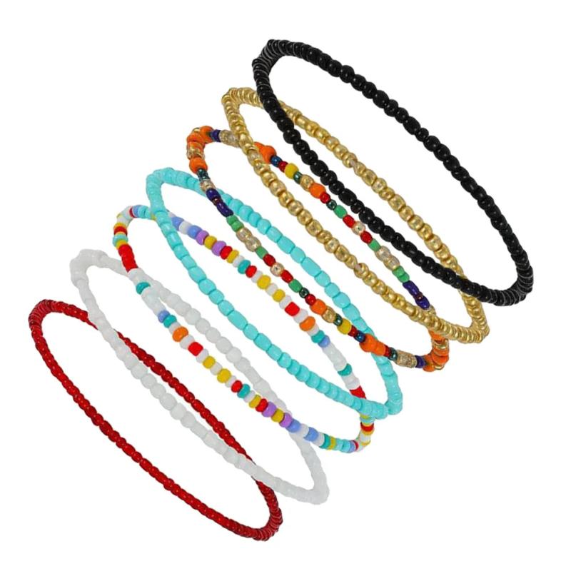 7 Pcs Bead Anklet Set Women's Bracelet Foot Chains Resin Beads Heishi Bracelets