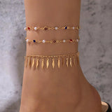 Bohemian Colorful Oil Drop Multilayer Ankle Chain Set