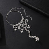 Rhinestone Flower Wedding Anklet with Toe - Boho Foot Beach Anklet