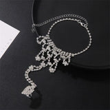 Rhinestone Flower Wedding Anklet with Toe - Boho Foot Beach Anklet
