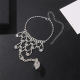 Rhinestone Flower Wedding Anklet with Toe - Boho Foot Beach Anklet