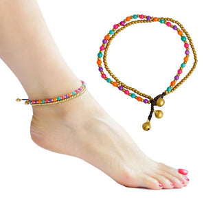 Bohemian Tibetan Round Charm Anklet Multicolor Small Turquoises Beaded Chain