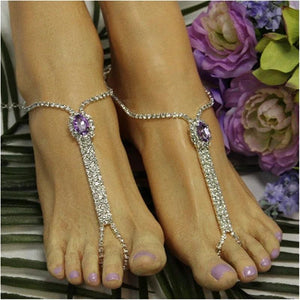 Purple Gemstone Rhinestone Toe Leg Chain Women's Unique Sandals Accessories