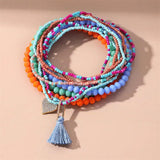 Colorful Beaded Heart Tassel Anklet for Women