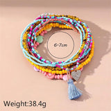 Colorful Beaded Heart Tassel Anklet for Women