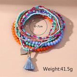 Colorful Beaded Heart Tassel Anklet for Women