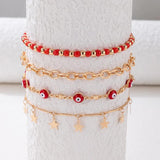 Red Beads Star Tassel Anklet Set Ethnic Drop Oil Alloy Chain Jewelry