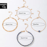 Red Beads Star Tassel Anklet Set Ethnic Drop Oil Alloy Chain Jewelry