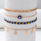 Red Beads Star Tassel Anklet Set Ethnic Drop Oil Alloy Chain Jewelry