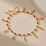 Rainbow Crystal Woman Anklets CZ Rectangle Tennis Stone Anklets