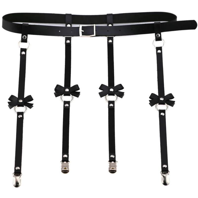 Exaggerated PU Leather Bow Garter Belt