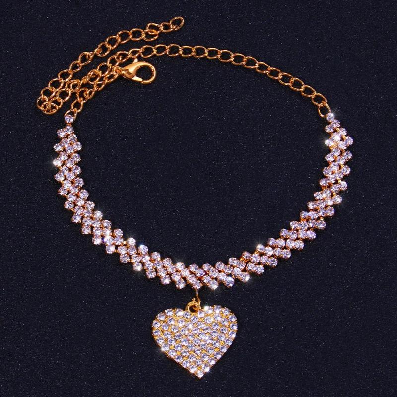 Heart Rhinestone Chain Anklets Silver/Gold Bracelet Leg Access