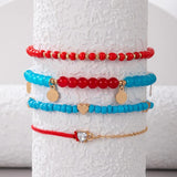 6pcs/set Adjustable Beaded Anklet for Women with Heart Crystal Stone