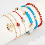 6pcs/set Adjustable Beaded Anklet for Women with Heart Crystal Stone