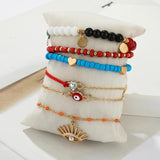 6pcs/set Adjustable Beaded Anklet for Women with Heart Crystal Stone