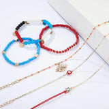 6pcs/set Adjustable Beaded Anklet for Women with Heart Crystal Stone