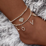 Crystal Tennis Chain Anklet Bling Heart Foot Jewelry