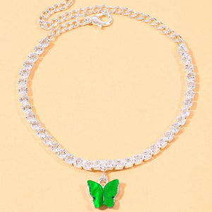 Stonefans Green Rhinestone Butterfly Anklet Chain for Women