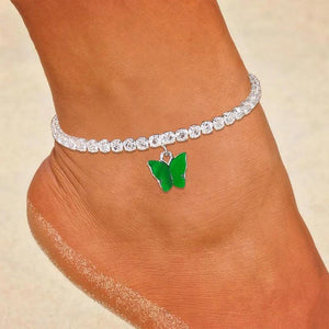 Stonefans Green Rhinestone Butterfly Anklet Chain for Women
