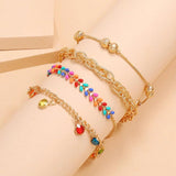 4Pcs Australia Multicolor Crystal Anklet Set Women Anniversary Jewelry