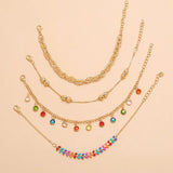 4Pcs Australia Multicolor Crystal Anklet Set Women Anniversary Jewelry