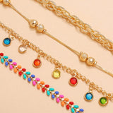 4Pcs Australia Multicolor Crystal Anklet Set Women Anniversary Jewelry