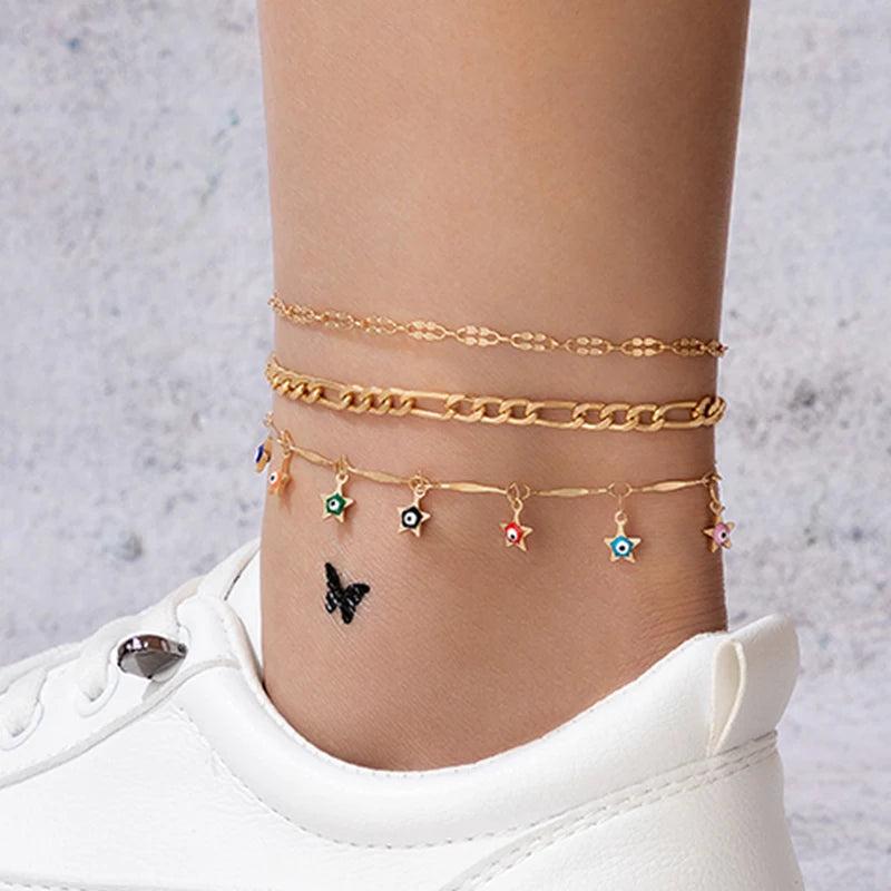 Boho Colorful Tassel Anklet Set for Women Party Jewelry