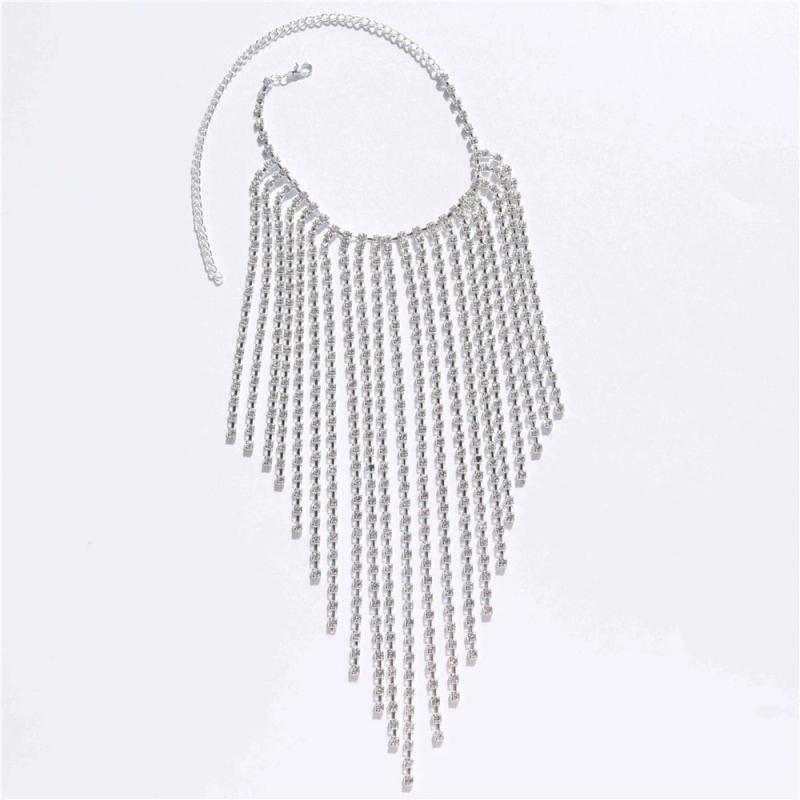 Pattern Tassel High Heel Shoes with Rhinestone Anklet