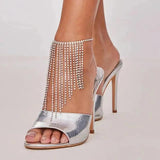 Pattern Tassel High Heel Shoes with Rhinestone Anklet