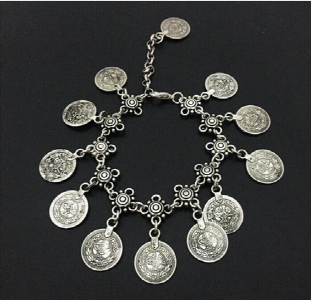 Antique Silver Plated Coin Squirrels Anklet