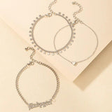 Heart Letter Anklets Silver Tassel Foot Chain 3pcs