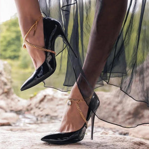 Crystal Pendant Anklet High Heel Cuban Link Chain Foot Bracelet