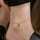 Green Crystal Anklet Retro Titanium Steel Ankle Bracelet
