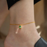Green Crystal Anklet Retro Titanium Steel Ankle Bracelet