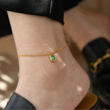 Green Crystal Anklet Retro Titanium Steel Ankle Bracelet