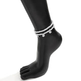 Multilayer Pearl Letter Round Coin Anklets Set for Women