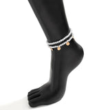 Multilayer Pearl Letter Round Coin Anklets Set for Women