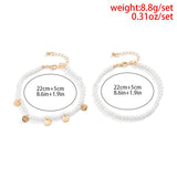 Multilayer Pearl Letter Round Coin Anklets Set for Women