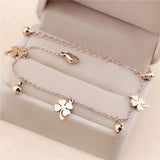 Flower Bells Anklet 18KGP Rose Stainless Steel Charm Jewelry Gift