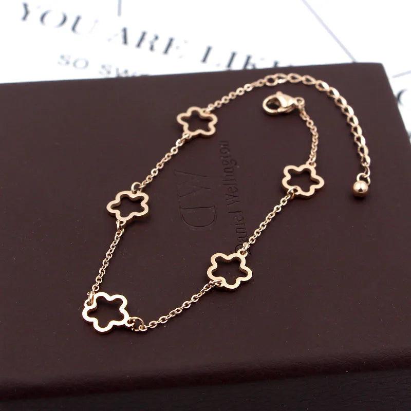 Hollow Flower Anklet Titanium Stainless Steel Inlaid Natural Shells