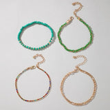 Boho Green Beaded Anklet Set Jewelry 4pcs/set