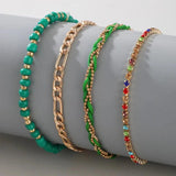 Boho Green Beaded Anklet Set Jewelry 4pcs/set