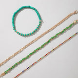 Boho Green Beaded Anklet Set Jewelry 4pcs/set