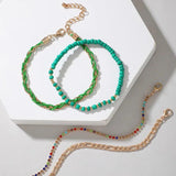 Boho Green Beaded Anklet Set Jewelry 4pcs/set